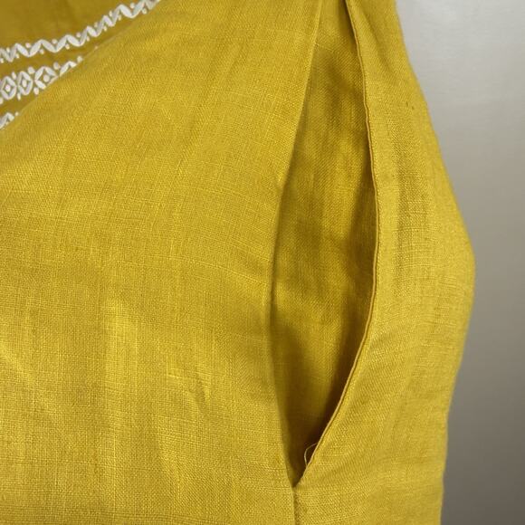 Boden Laura Linen Embroidered Dress Size 4P Petite in Tuscan Sun Yellow - Picture 10 of 14